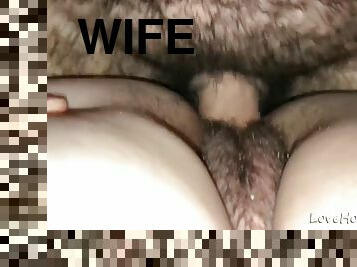 Very hot wife gets fucked in her hairy pussy and cummed on it