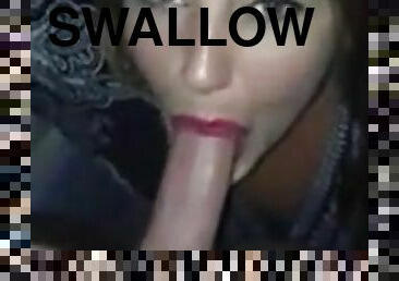 Stunning girl blows and swallow cum