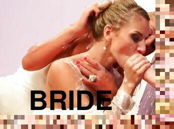 Two brides and a dildo get it on