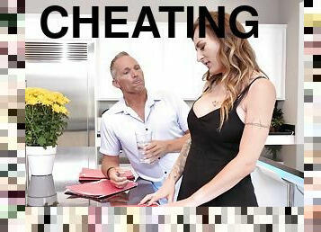 Cheating hubby fucks his wife's best friend Natasha Starr in the kitchen