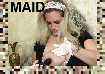 Blonde maid shares insane BBW solo and masturbation