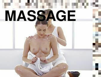 Insolent babes make out during sensual massage session