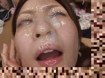 Ichika Kuroki sucks many cocks and gets her face covered with cum