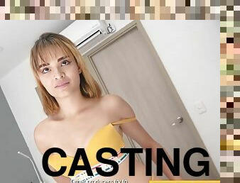 Beautiful petite Colombian model teases photographer during casting until she gets her pussy destroyed