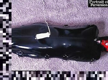 Tiny Slut is Muzzle Gagged Then Locked In A Latex Sack & Made to Cum On A Magic Wand!