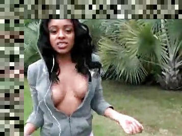 Black girl Anya Ivy jogs in tight pink panties