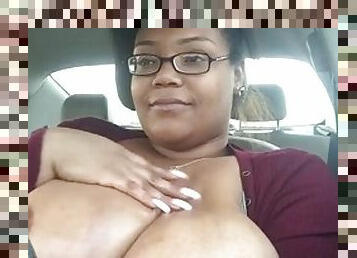 Solo driving bbw showing big saggy tits