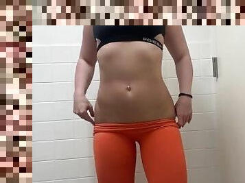 Making myself CUM HARD in the GYM BATHROOM