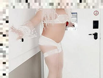 Pretty milf CD in lingerie cum for you at Valentine&#039;s Day