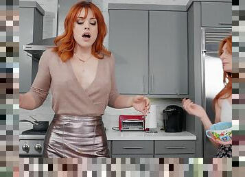 Redhead cuties Molly Stewart and Lacy Lennon eat pussy in the kitchen
