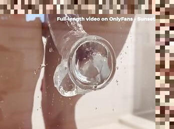 Bouncing on my new 9 inch clear dildo stuck to the shower door - solo female ???? SunsetSardonian
