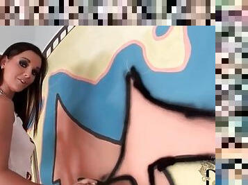 Eve Angel spray paint artist shows ass