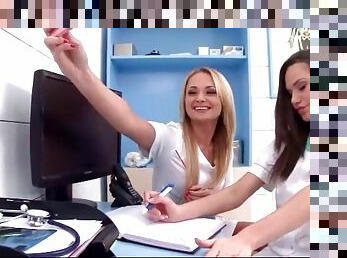 Lesbian foreplay with two gorgeous nurses