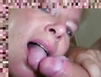 German wife blows my dick until she gets her mouth full