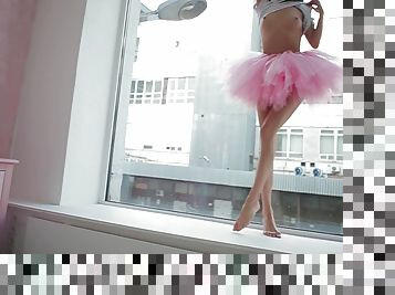 Beautiful Sveta dancing wearing a pink ballerina tutu dress