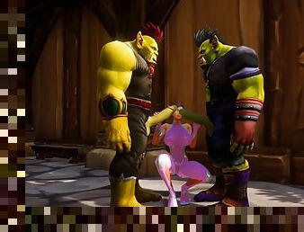 Elf has a Threesome with Two Orcs : Warcraft Porn Parody