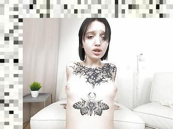 Brunette Manana Tights shows sexy tattooed body.