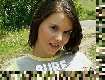 Teen brunette loves riding bikes and masturbating outdoors