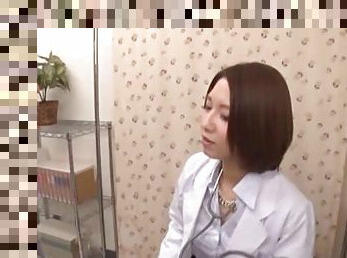 Naughty doctor from Japan enjoys riding a patient on the bed