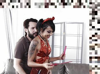 Devilish Asian girl enjoying her time with the cock of the beardy guy