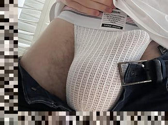 Big Bulge in Denim Jeans and Jockstrap with Bonus Cumshot 