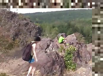 This couple horny so they decided to have a hot fuck in nature