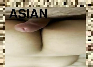 Thick Asian sitting on white cock