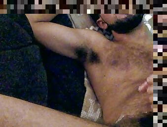 Mishaun masturbates big hairy beautiful dick, draining super full balls