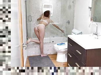 After she takes a shower Andi Rye masturbates in the bathroom