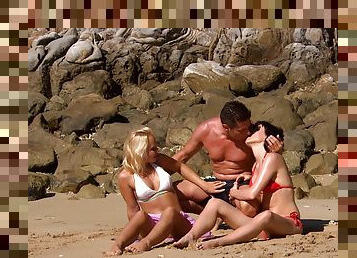 Sharka Blue & Sabine Mallory have a hot threesome by the beach