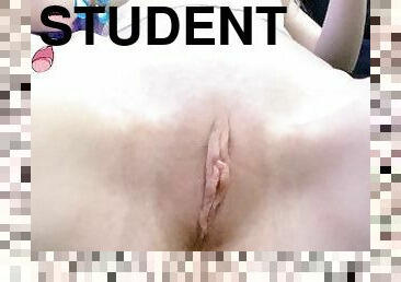Hot student masturbates pussy close up