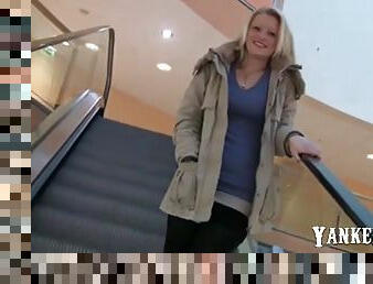 German blonde is doing a blowjob in a shopping centre