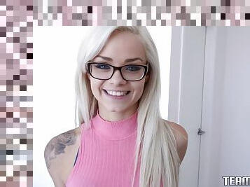 Pretty blonde with glasses gives head and takes it doggystyle