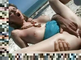 Anal sex on the beach with fake boobs beauty