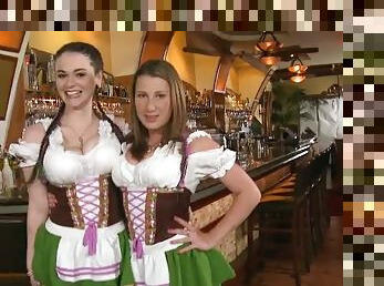 Hot chicks in traditional German dresses get fucked in a bar