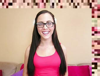 POV Blowjob by Exquisite Teen in Glasses Roxanna Rae