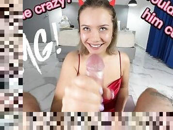 Whore stepsister. Teasing her stepbrother & not letting him cum. no cum challenge. ASMR POV