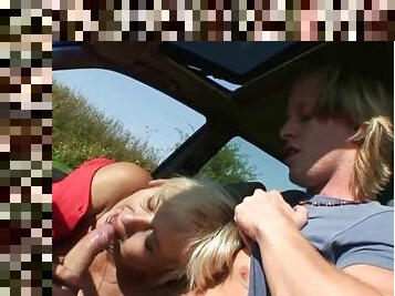 70 years old blonde granny picked up and fucked roadside