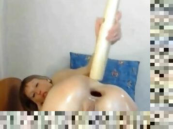 Hot Russian camgirl fucks her ass with a baseballbat, amazing