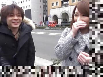 Cute Japanese brunette Yurino Hana picked up on the street to fuck