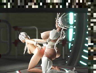 Super hot gamer girl gets hard anal fuck with a sexy futanari in the sci-fi prison