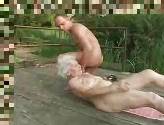 Granny slut fucked on the deck