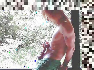 Muscle hunk fapping in abandoned shed in his flimsy boxers