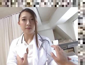 Japanese nurse Hamasaki Mao pleases a patient by riding his dick