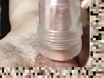 Cock PUMPS cum in CLEAR fleshlight