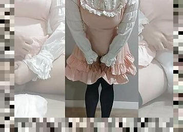 Crossdresser Wearing a Pink Dress and Sanitary Towel then Cumming ??? ?? ?? ???????