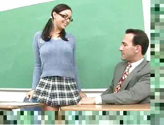 Schoolgirl in glasses and sweater fucked