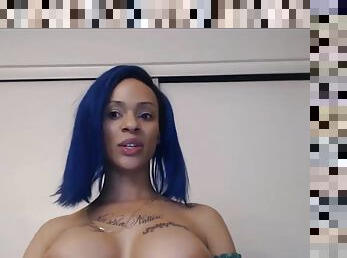 Tattooed black ghetto ebony with big booty and big tits is fucking her face