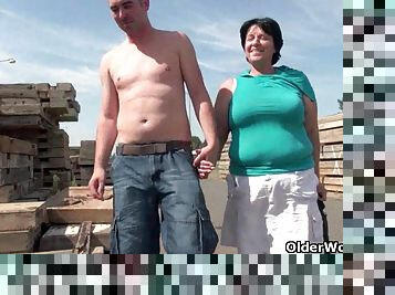 Ugly grandma with 1 inch nipples fucked outdoors