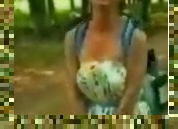 Monique flashing her French pussy in the woods